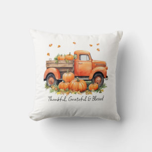 Oranger vintage Herbst-Kürbis-LKW Kissen