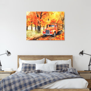 Oranger Vintage-Pickup-Truck im Herbst 32x24 Leinwanddruck