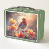 Oranger Vogel Blumen Lunchbox (Vorderseite)
