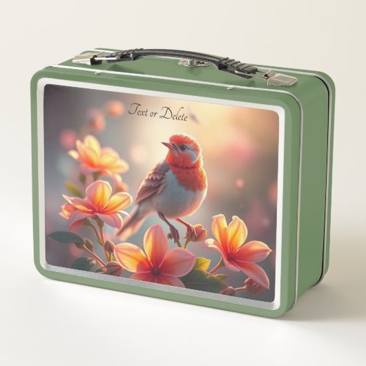 Oranger Vogel Blumen Lunchbox (Rückseite)