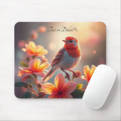 Oranger Vogel Blumen-Mauspad Mousepad (Mit Mouse)