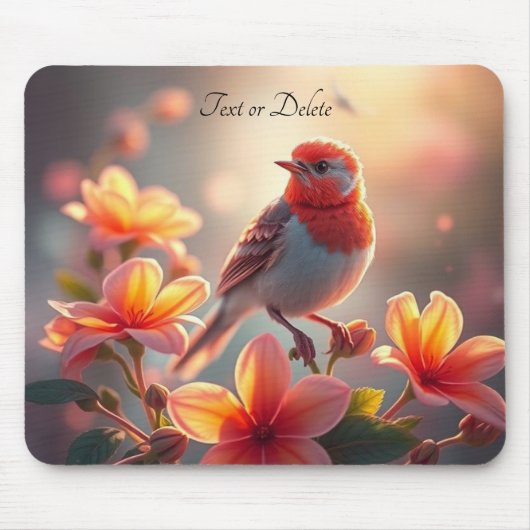 Oranger Vogel Blumen-Mauspad Mousepad (Vorne)