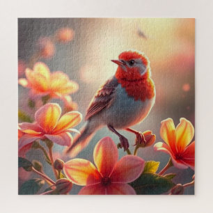 Oranger Vogel Blumen-Puzzle Puzzle