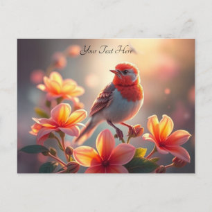 Oranger Vogel Blumenpostkarte Postkarte