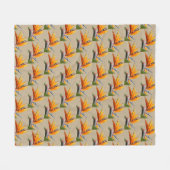 Oranger Vogelparadies-Pflanzenmuster auf Khaki Fleecedecke (Vorderseite (Horizontal))