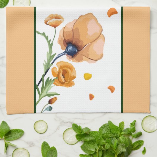 Oranger Wasserfarben-Mohn Geschirrtuch (Gefaltet)
