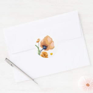 Oranger Wasserfarbenmohn  Runder Aufkleber