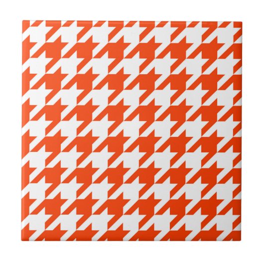 Oranger Weißer Houndstooth-Karo Fliese (Vorderseite)
