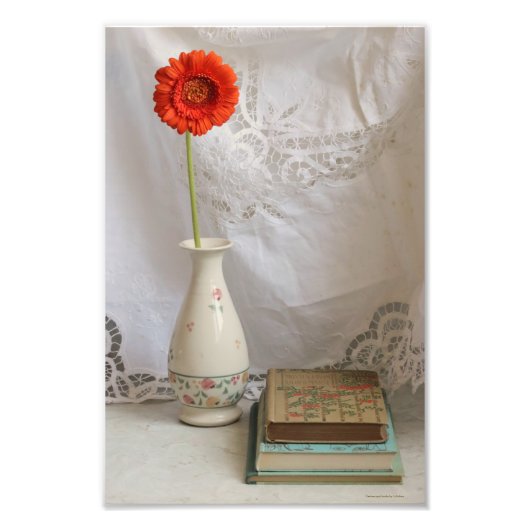 Orangerbera und Bücher Fotodruck (Vorne)