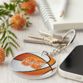 Orangeres weißes Schulteam Farbe Basketball Schlüsselanhänger (Vorderseite rechts)