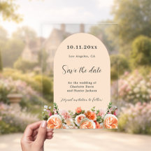 Orangerosa Blumenbogen Hochzeit Save the Date Kart