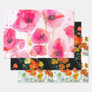 Orangerote Klatschmohn-Blumen-Aquarell-Frau Geburt Geschenkpapier Set