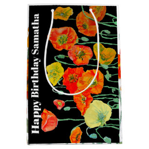 Orangerote Klatschmohnblüten-Aquarell-Frauen-Gebur Mittlere Geschenktüte