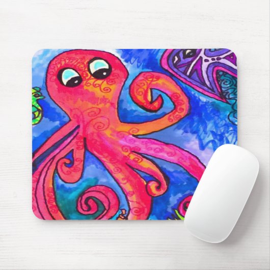 Orangerote Krake Mousepad (Mit Mouse)