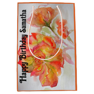 Orangerote Rosenblume Wasserfarbe Frau Geburtstag Mittlere Geschenktüte
