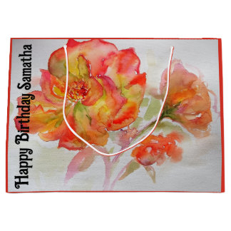 Orangerote Rosenblumen-Watercolor-Frauen-Geburtsta Große Geschenktüte