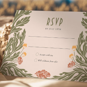 Orangerote RSVP-Karte im Vintage-Art-Nouveau-Stil Einladung