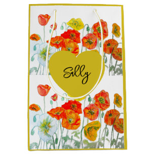 Orangeroter Klatschmohn Mohn Wasserfarbe Frau Flor Mittlere Geschenktüte