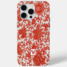 Orangeroter Vintage-chinesischer Blumenmuster-Mono