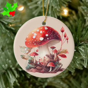 Orangeroter Waldpilz Cottagecore Keramik Ornament