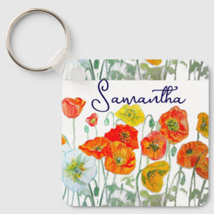 Orangerotes Klatschmohn-Blumenmuster Danke Schlüsselanhänger