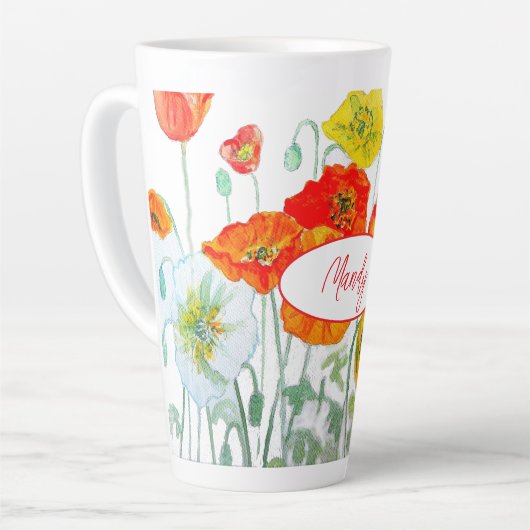 Orangerotes Mohnblumen-Muster-Wasserfarben-Tasse Milchtasse (Linke Ecke)