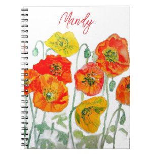 Orangerotes Mohnblumenmuster Aquarell Notizblock