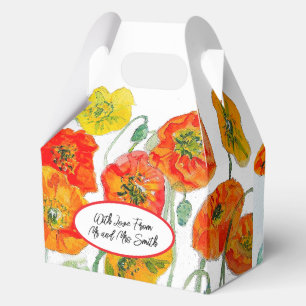 Orangerotes Mohnblumenmuster Wasserfarbe Hochzeit Geschenkschachtel