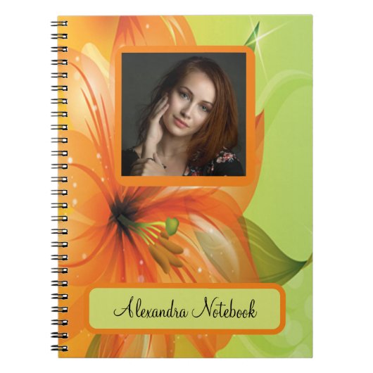 Oranges abstraktes Fantasy-Blumen-Foto-Monogramm Notizblock (Vorderseite)