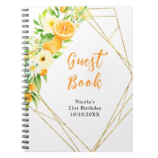 Oranges and Flowers Birthday Guest Book Notizblock (Vorderseite)