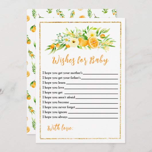 Oranges and Foliage Baby Shower Wishes For Baby Einladung (Vorne/Hinten)