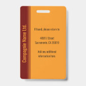 Oranges, anpassbares Firmenausweisabzeichen mit Fo Ausweis (Rückseite)