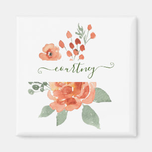 Oranges Aquarell florale personalisiert Magnet