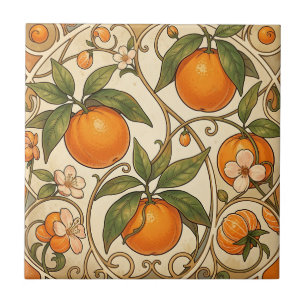 Oranges Art Nouveau Muster Fliese