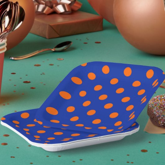 Oranges Auf Blau-Punkte-Musterdesign Pappteller
