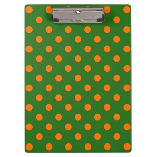 Oranges Auf Grünem Polka-Punkte-Musterdesign Klemmbrett (Vorderseite)