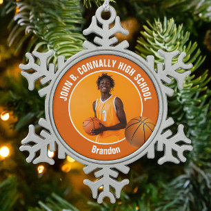 Oranges Basketballspieler-Foto-Andenken-Geschenk Schneeflocken Zinn-Ornament
