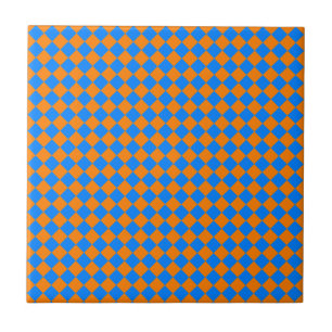 Oranges Blaues Schachbrett-Diamantmuster Fliese