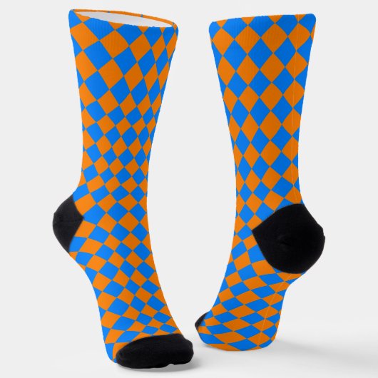 Oranges Blaues Schachbrett-Diamantmuster Socken (Gewinkelt)