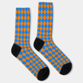 Oranges Blaues Schachbrett-Diamantmuster Socken (Rechts)