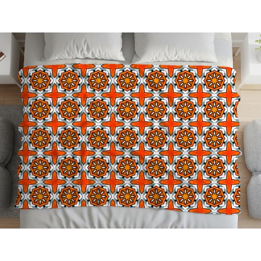 Oranges, blaues und weißes geometrisches Mandala Fleecedecke