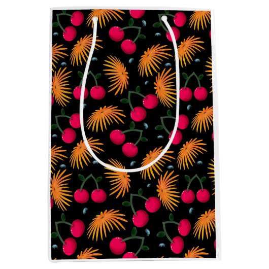 Oranges Blumen Kirschmuster Mittlere Geschenktüte (Vorderseite)