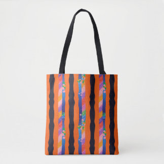 Oranges Blumen-Wellenstreifen-Muster Tasche