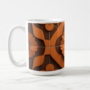 Oranges Blumenmedaillon geometrisches Fliesenmuste Kaffeetasse