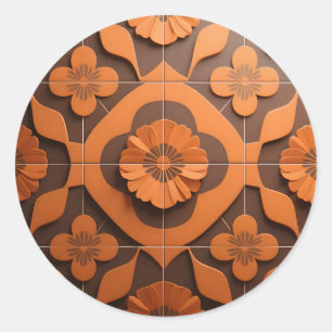 Oranges Blumenmedaillon geometrisches Fliesenmuste Runder Aufkleber