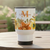 Oranges Blumenmonogramm Namensgeschenk Reisebecher