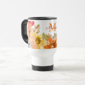 Oranges Blumenmonogramm Namensgeschenk Reisebecher (Vorderseite Links)