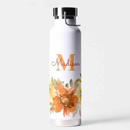 Oranges Blumenmonogramm Namensgeschenk Trinkflasche (Links)