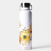 Oranges Blumenmonogramm Namensgeschenk Trinkflasche (Rückseite)