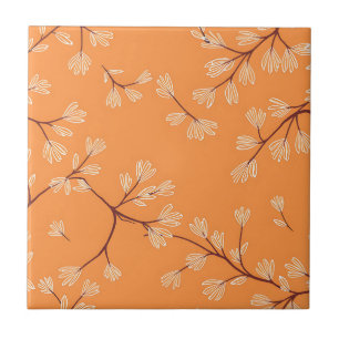 Oranges botanisches Muster weiße handgezeichnete Z Fliese